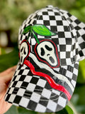 Ghost face hand painted checkered hat