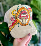 Mushroom hand painted trucker hat