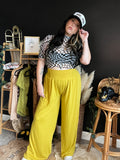 Summer nights wide leg pants in gold wasabi