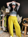 Summer nights wide leg pants in gold wasabi