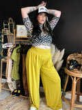 Summer nights wide leg pants in gold wasabi