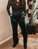 Green wide leg velvet pant