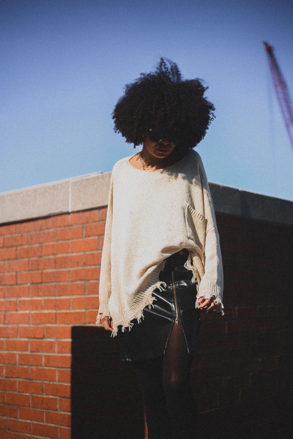 Taupe distressed oversized sweater