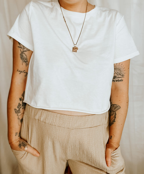 Crop raw hem boxy tee