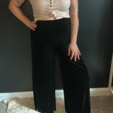 Black velvet wide leg leggings