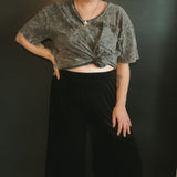 Black velvet wide leg leggings